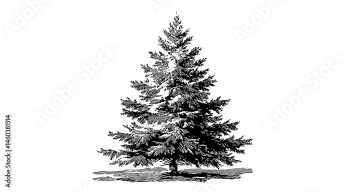 Christmas tree engraving illustration simple silhouette vector isolated on white background  -  