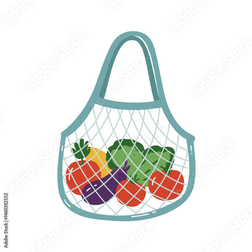 Reusable Eco-Bag filled with Colorful Fruits and Vegetables – Healthy Eating, Grocery Shopping, Sustainability Concept for Food, Health, Environment Blog, Article Design