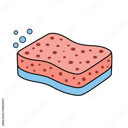 Colorful Washing Sponge with Bubbles, Graphic Illustration – Household Cleaning, Kitchen Supplies Concept for Blog, Article, Advertising, Cut-out Design