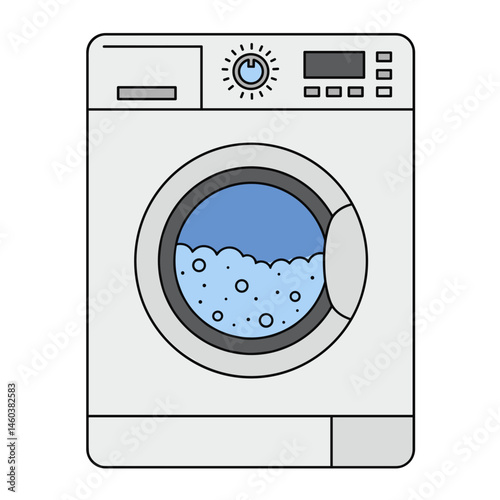 Washing Machine with Bubbles, Modern Design – Laundry, Household Technology Concept for Blog, Article, Home Design