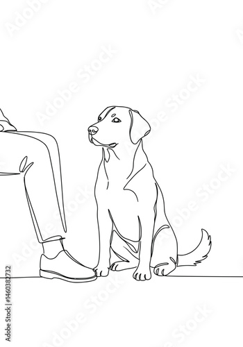 Dog Sitting Patiently Beside Owner in Minimalist Style – Loyalty, Patience Concept for Pet Care, Lifestyle Blog Design 
