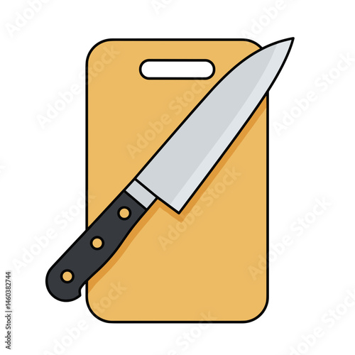 Cutting Board with Knife – Cooking, Food Preparation Concept for Kitchen, Recipes, Blog Design