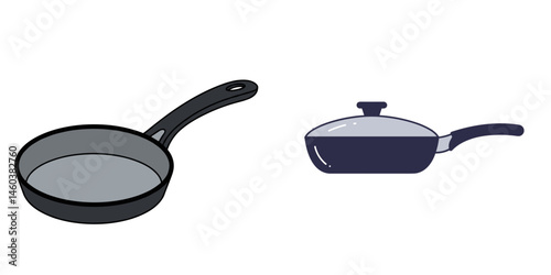 Frying Pan and Saucepan, Minimalist Style – Cooking, Kitchen Utensils Concept for Blog, Recipe, Home Design 