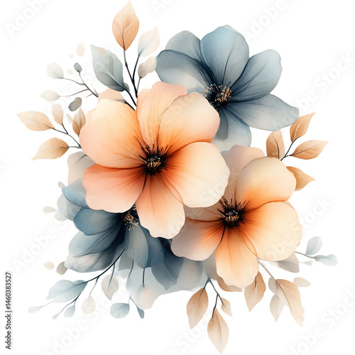 A Condolence Message Card with Soft Watercolor Flowers Isolated on Transparent Background