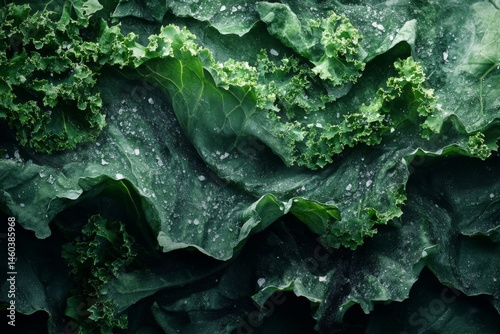 Close-up of curly green lettuce leaves with natural texture and freshness
