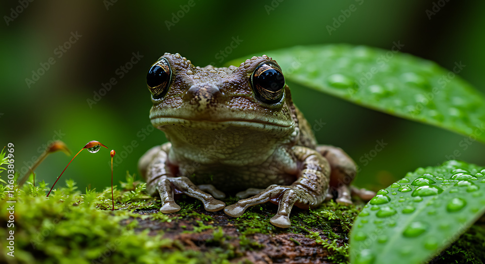 Fototapeta premium Close-up of a Small Frog in Lush Rainforest