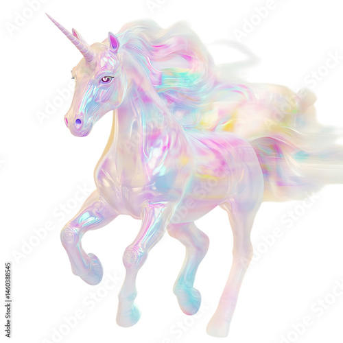 Cartoon Unicorn with Rainbow Mane Isolated on Transparent Background
