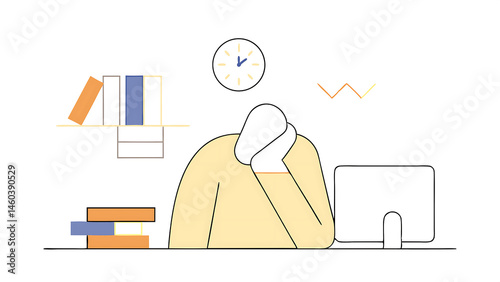 boring office worker exhausted or fatigue employee afternoon slump or tired and burnout at work concept sleepy businessman office worker hand on chin bored sitting low energy on his working desk photo