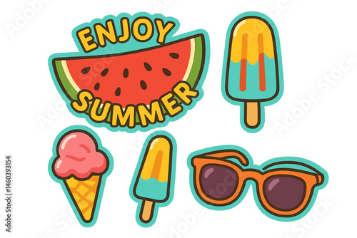 Summer-themed Icon Stickers Featuring Ice Cream and Sunglasses  