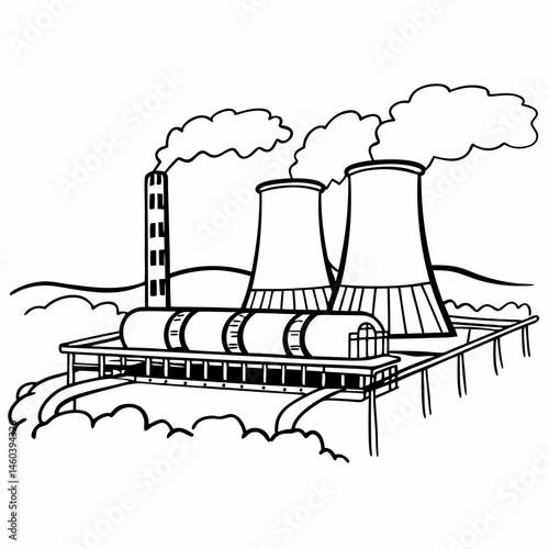 Geothermal Power Plant Line Art Illustration