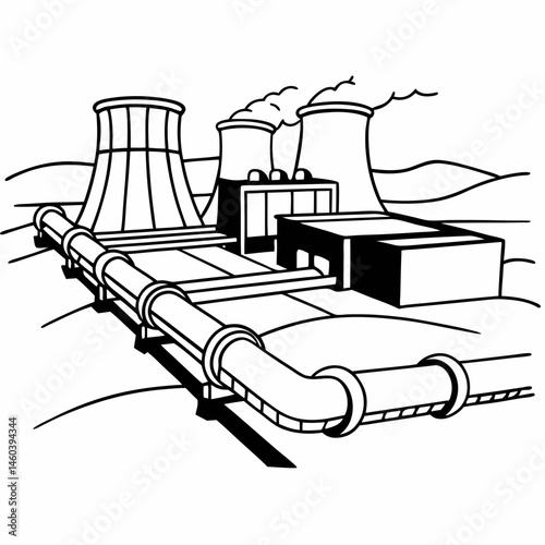 Geothermal Power Plant Line Art Illustration