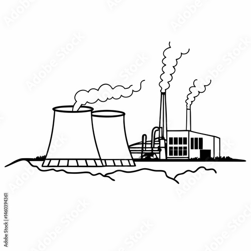 Geothermal Power Plant Line Art Illustration