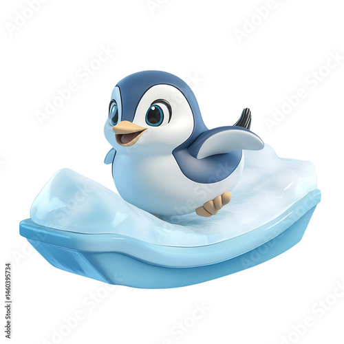 A Cartoon Penguin Sitting on Top of an Iceberg Isolated on Transparent Background