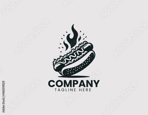 Vector logo of hot dog with lettuce and mustard. Colorful cartoon illustration in flat modern style.