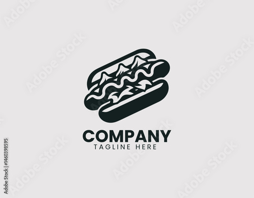 Hot dog with mustard and lettuce vector logo. Flat food icon design in modern style for restaurant branding.