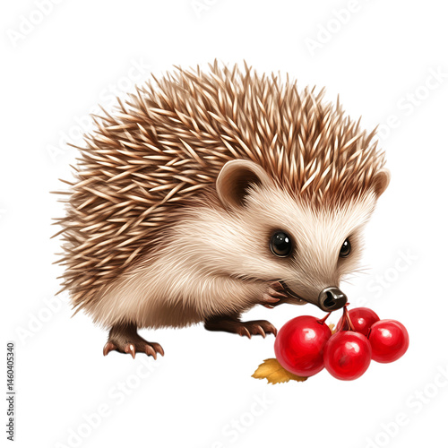 A Cartoon Hedgehog Nibbling on a Berry Isolated on Transparent Background