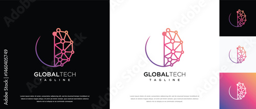 Global technology logo design vector concept.Global technology logo symbol icon made with lines	