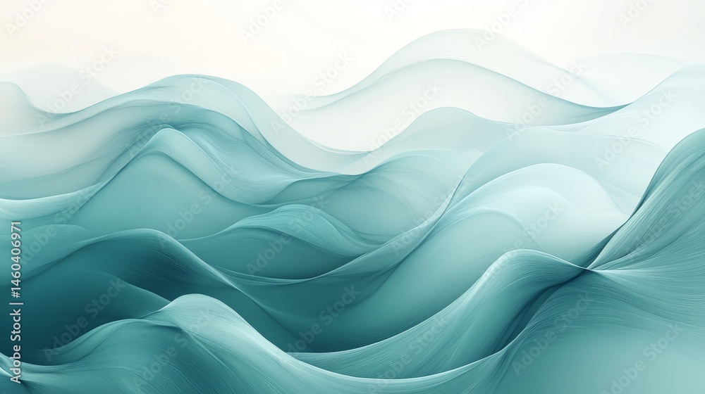 Fototapeta premium Abstract teal wavy lines forming soft hills.
