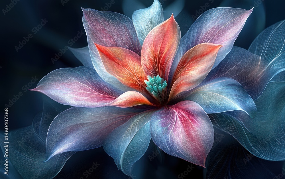 Colorful flower, artistic rendering, dark background, serene mood, nature art Colorful flower, artistic rendering, dark background, serene mood, nature art