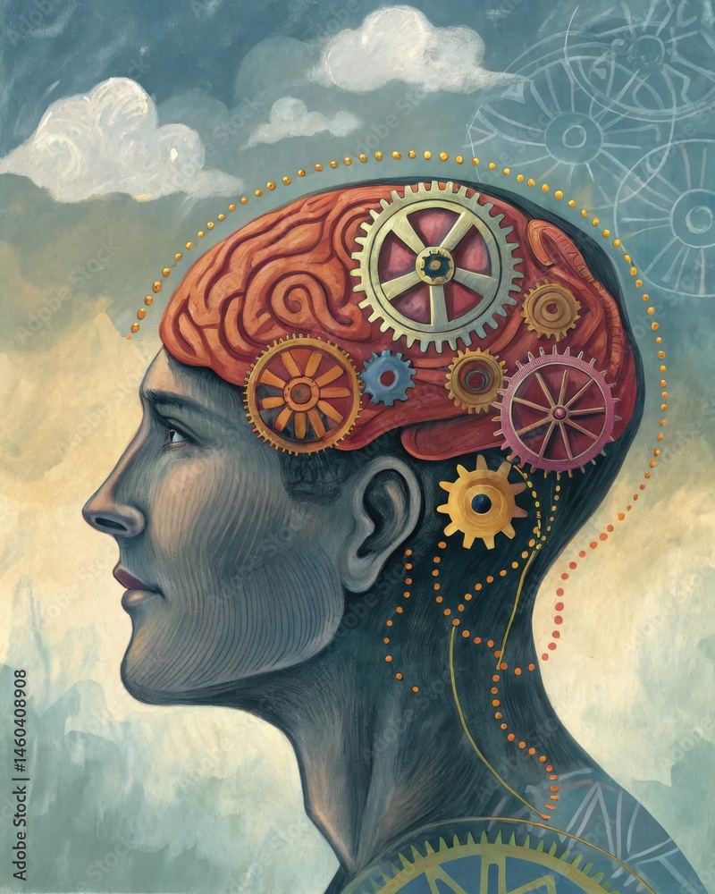 A brain depicted with gears turning illustrating the cognitive processes involved in selfreflection and the development of selfconcept.