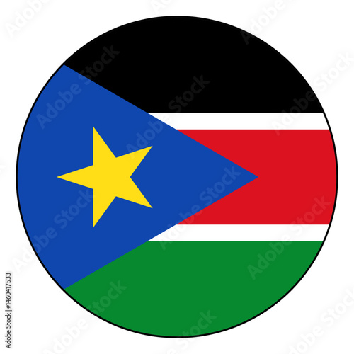 Flag of South Sudan. South Sudan flag. Black edge. South Sudan circle flag logo icon computer vector illustration design.