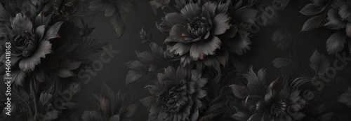 Abstract charcoal floral wallpaper, dark tones, intricate details , flowers, home decor