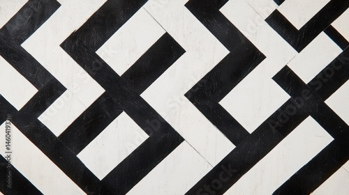 Geometric composition, dynamic contrast between black and white shapes