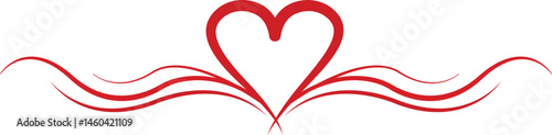 Heart with decorative wave lines in red representing love romance care emotional design and valentine theme in a clean ornamental continuous line illustration