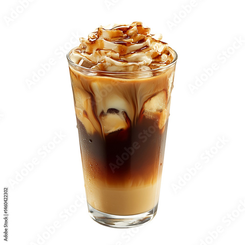 Glass of Iced Coffee with Ice and Cara Isolated on Transparent Background