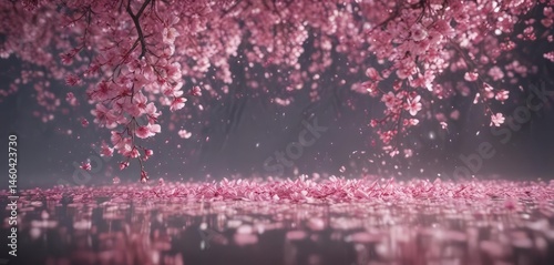 Mesmerizing pink sakura petal cascade, ethereal background,  serenity,  design