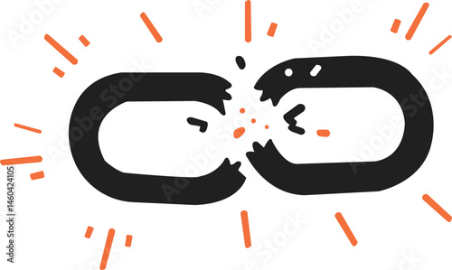 "Broken chain link illustration, symbolizing disruption, failure, or separation, ideal for topics on obstacles, broken connections, and challenges."

