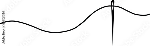 Thread, Needle, Stitch elegant sewing line art embroidery minimal textile craft tailoring fashion handmade detail continuous flow decorative divider vector illustration