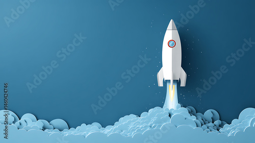Fototapeta Naklejka Na Ścianę i Meble -  Minimalist rocket ship launch pad, business idea start, up take off concept