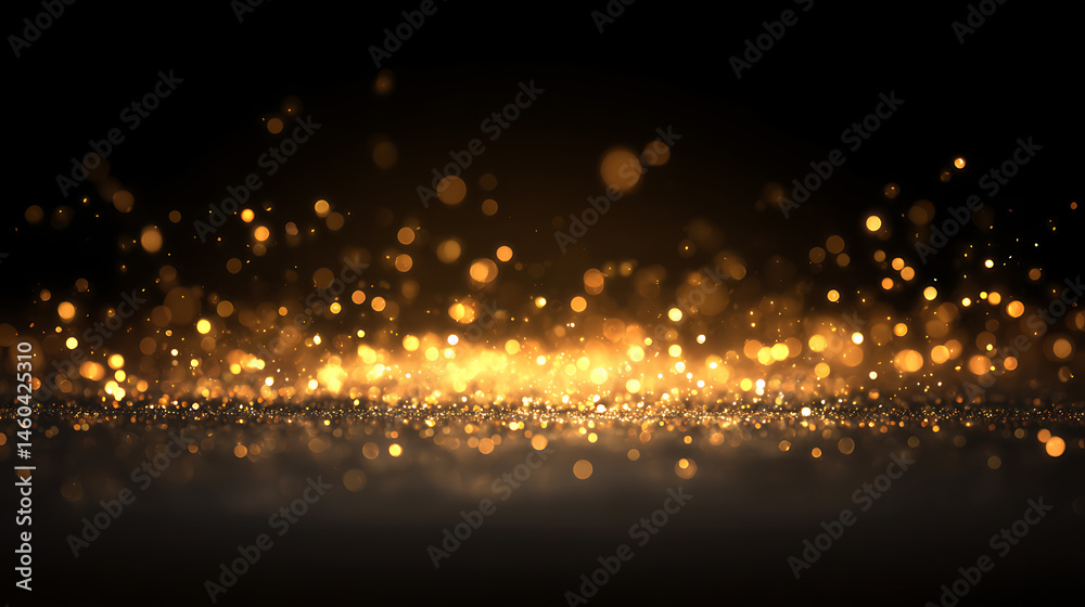 Obraz premium Glowing golden light effect on black background, glittering abstract illustration, luxury graphic design premium