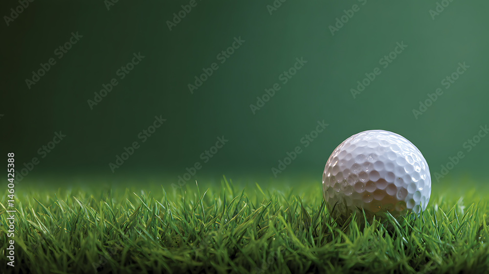 Fototapeta premium Golf ball on grass, on green background, sport concept