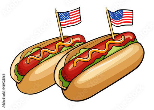 American Hot Dogs with Flags Stickers