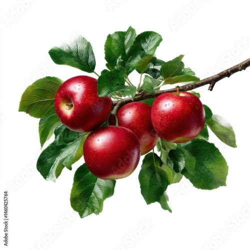 Red apples on a branch isolated on white background