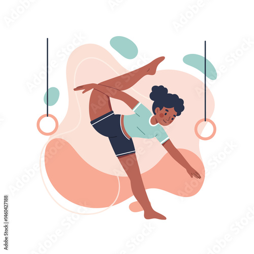 Girl performing rhythmic gymnastics pose with rings in minimalist vector illustration design 
