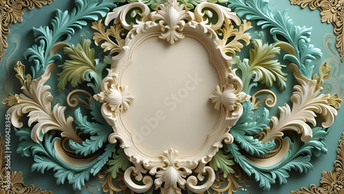 A luxurious vintage baroque-style ornamental frame with intricate floral and leaf motifs