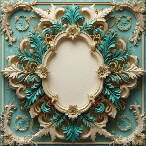 A luxurious vintage baroque-style ornamental frame with intricate floral and leaf motifs