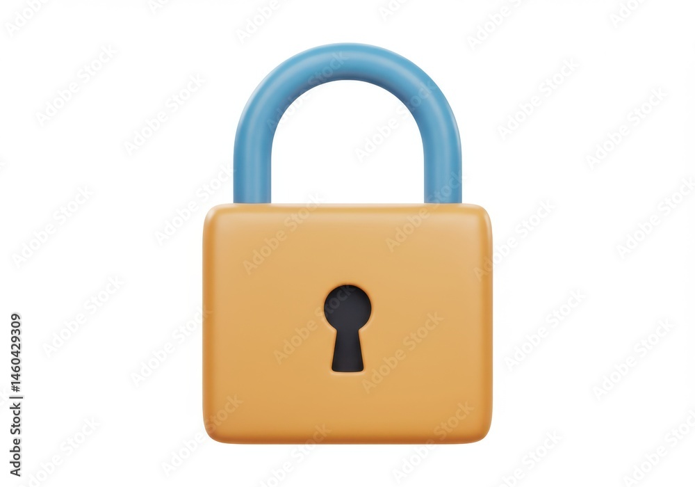 A cartoon padlock with a blue handle isolated on white background A cartoon padlock with a blue handle isolated on white background
