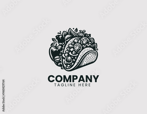 Mexican taco vector logo design. Flat modern food icon with traditional flavor style.