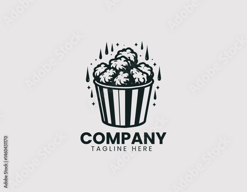 Vector logo of crispy fried chicken in a bucket. Flat food illustration for fast food and kitchen branding.