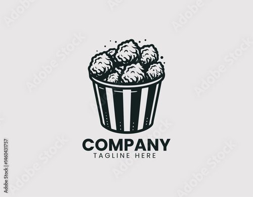 Bucket of crispy fried chicken vector logo illustration. Flat colorful food design for fast food restaurant branding.