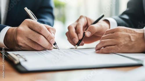 Strategic partnerships two executives finalizing documents together, signing agreements