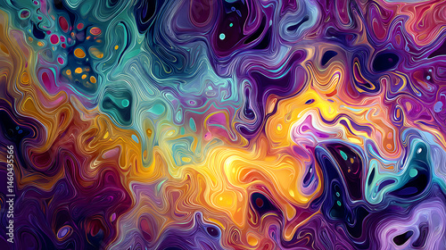 Psychedelic multicolored abstract background with swirls, fluids, found, liquify, psychedelia illustration