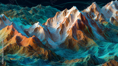 Wallpaper Mural From above view low poly digital mountain range, connection and communication concept Torontodigital.ca