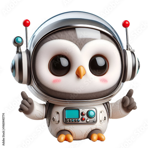 Cute and happy 3d owl astronaut isolated on white background