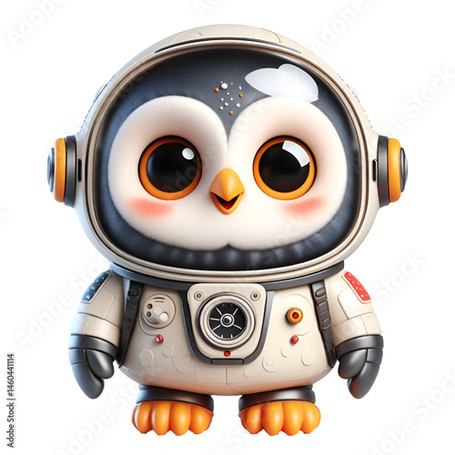Cute and happy 3d owl astronaut isolated on white background
