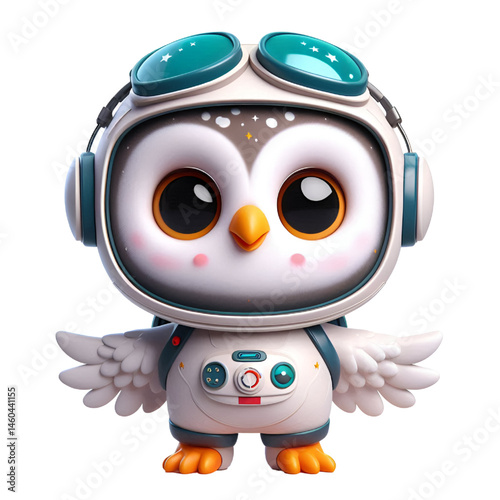 Cute and happy 3d owl astronaut isolated on white background